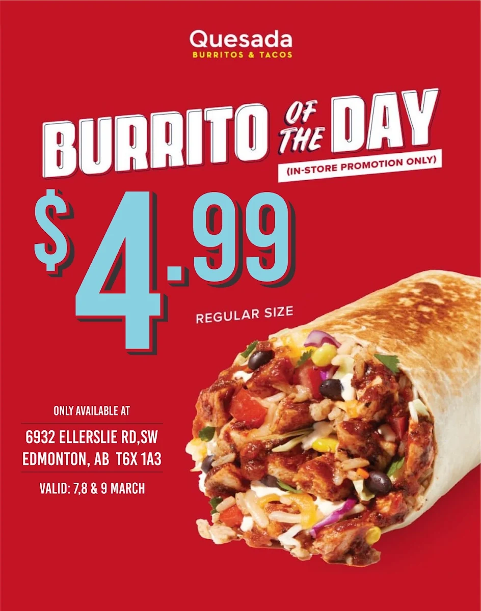 Menu, Quesada Burritos & Tacos