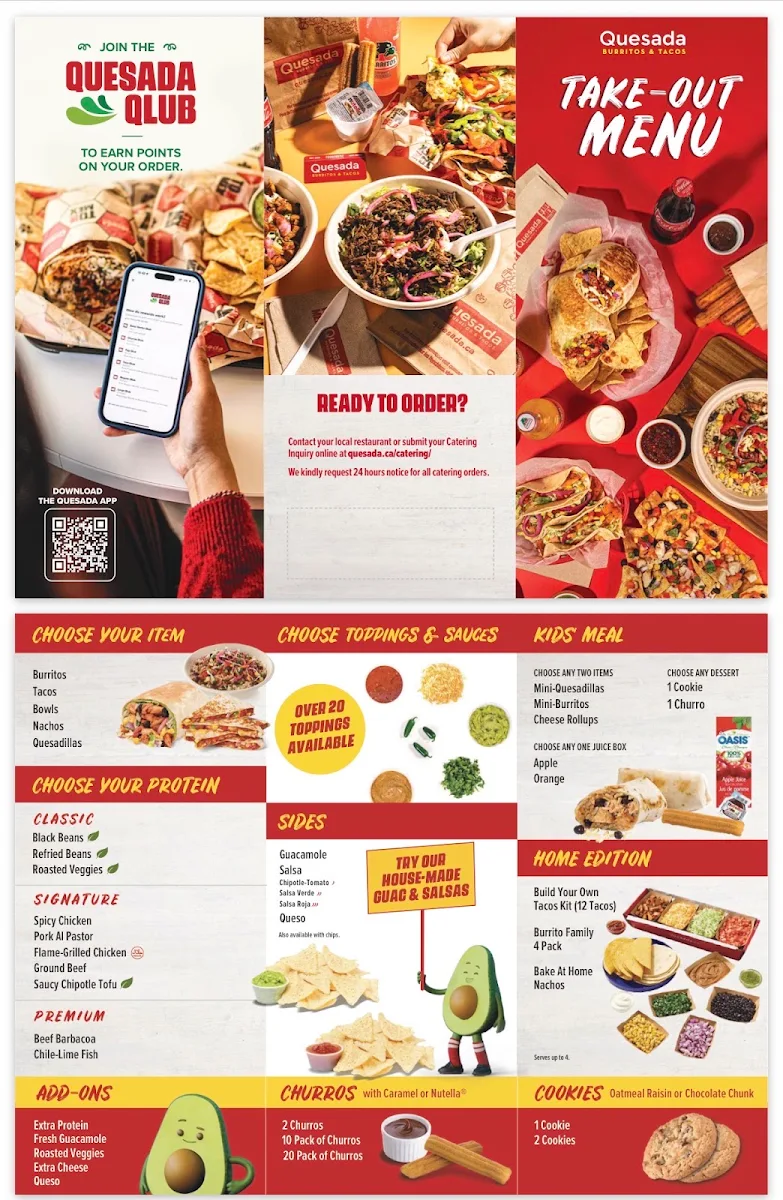 Menu, Quesada Burritos & Tacos