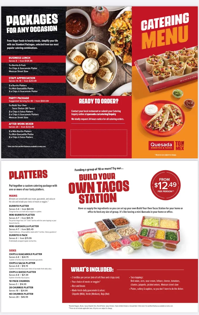 Menu, Quesada Burritos & Tacos