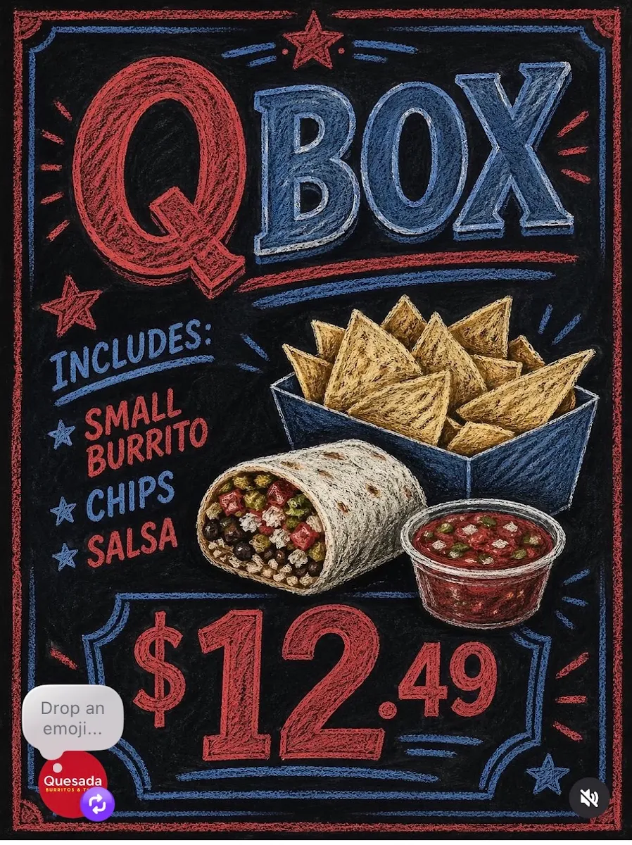 Menu, Quesada Burritos & Tacos