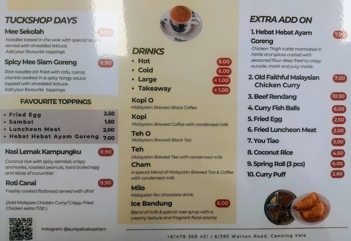 Menu, Aunty Alice Kopitiam