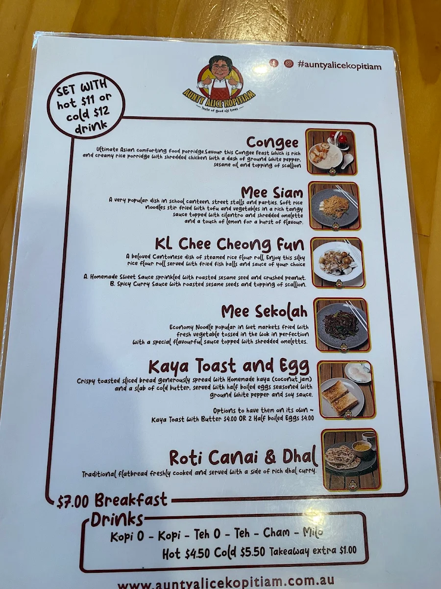 Menu, Aunty Alice Kopitiam