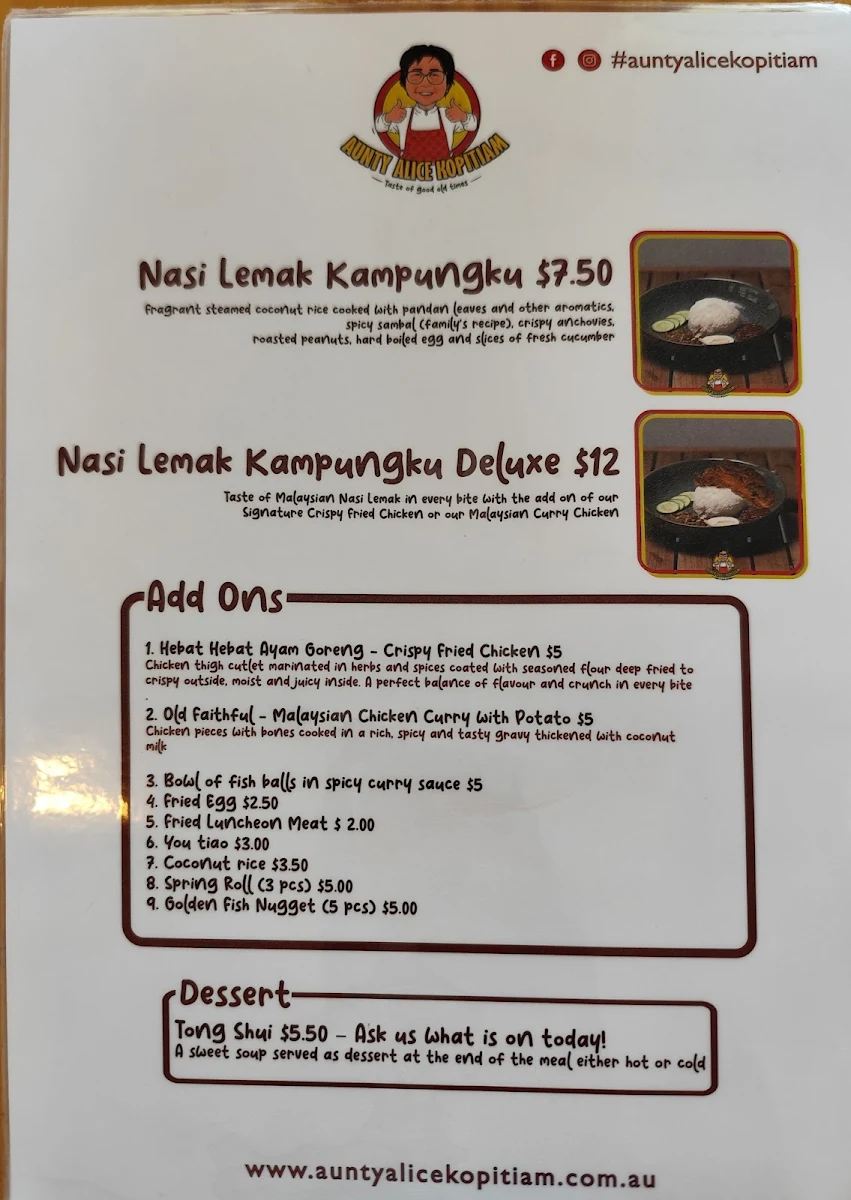 Menu, Aunty Alice Kopitiam