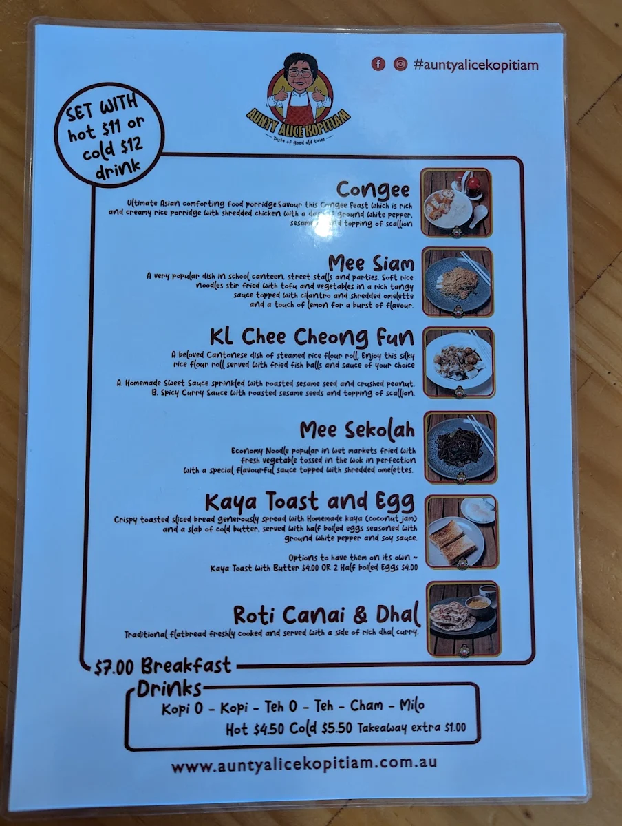 Menu, Aunty Alice Kopitiam