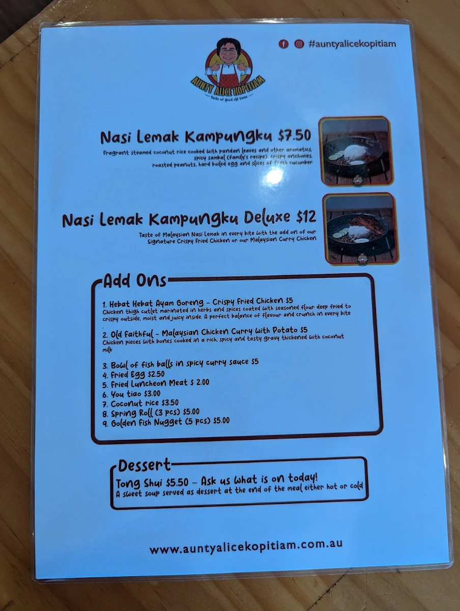 Menu, Aunty Alice Kopitiam