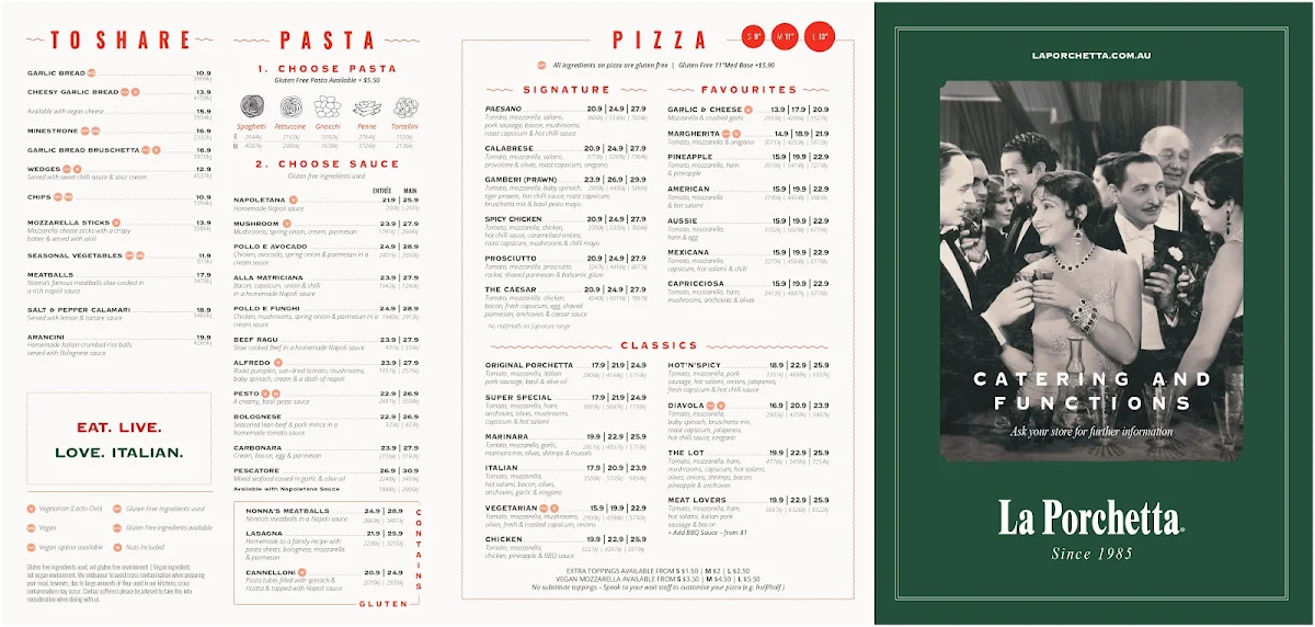 Menu, La Porchetta | Best Italian Restaurant in Craigieburn Central