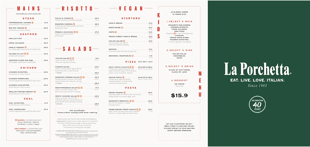 Menu, La Porchetta | Best Italian Restaurant in Craigieburn Central