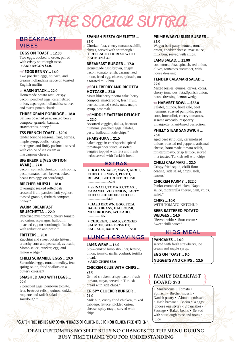 Menu, The social sutra