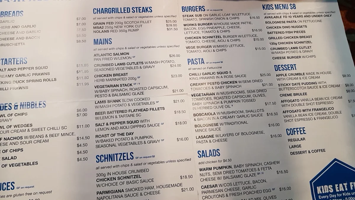 Menu, Hotel Elermore