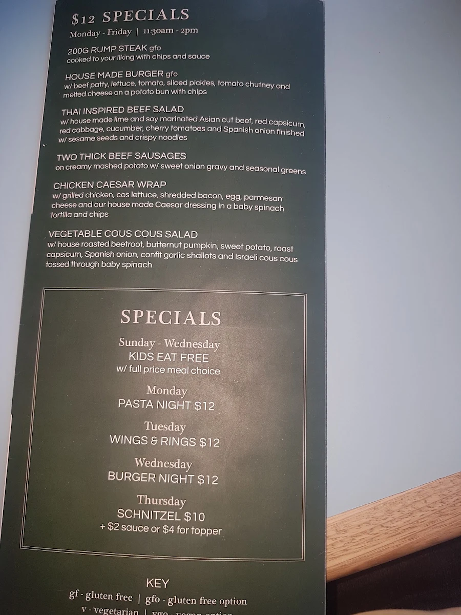 Menu, Hotel Elermore