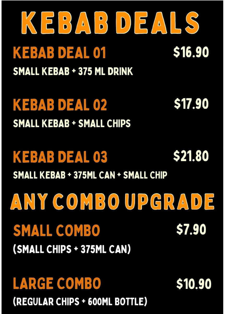 Menu, The Kebab Bar