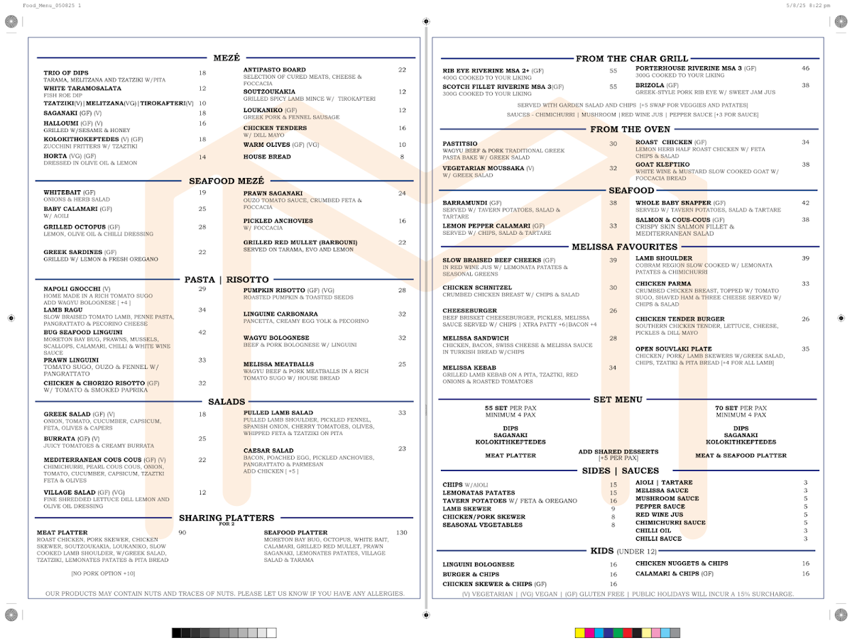 Menu, Melissa Oakleigh