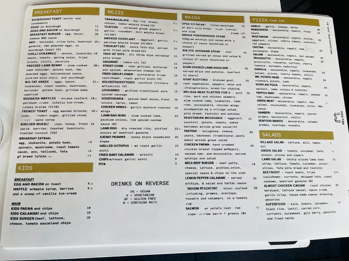 Menu, Melissa Oakleigh