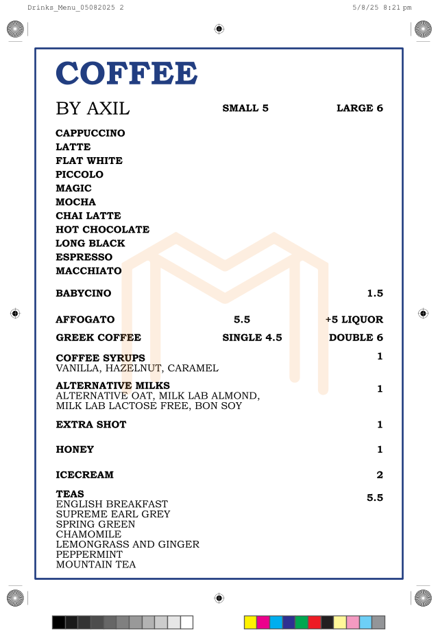 Menu, Melissa Oakleigh
