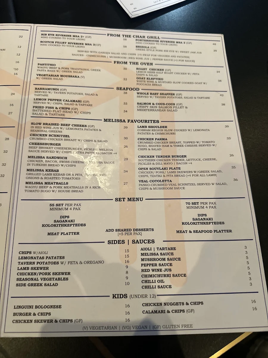 Menu, Melissa Oakleigh