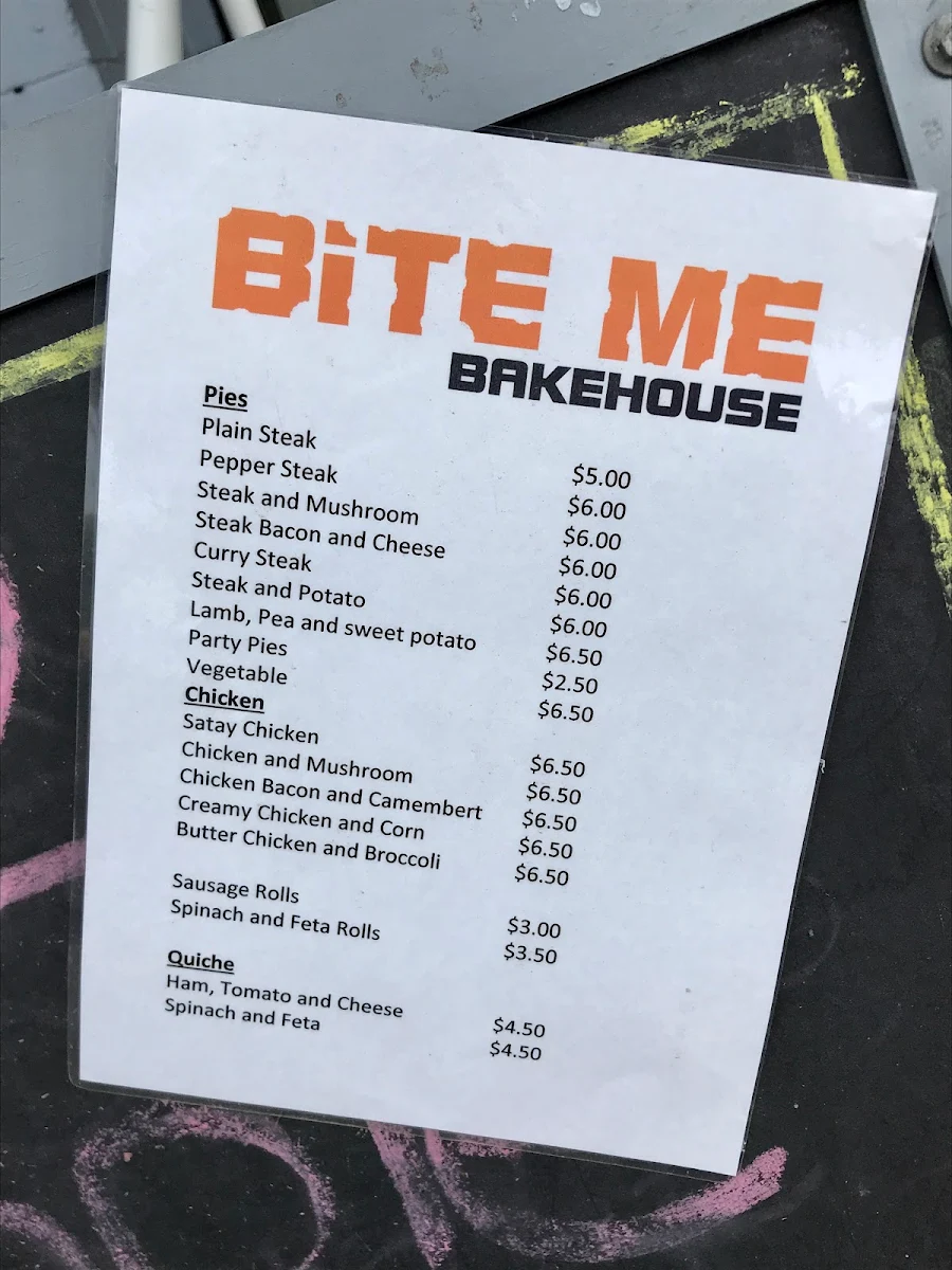 Menu, Bite Me Bakehouse