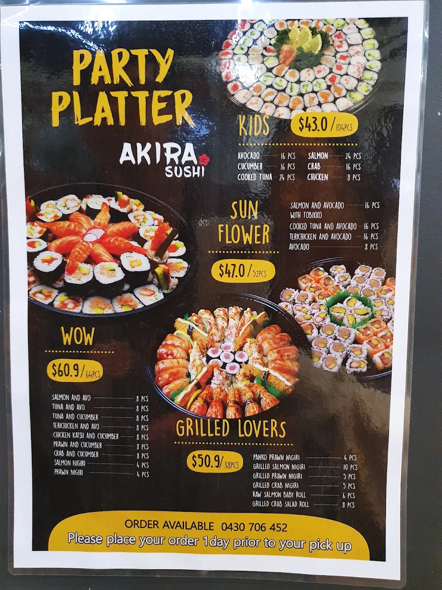 Menu, Akira Sushi