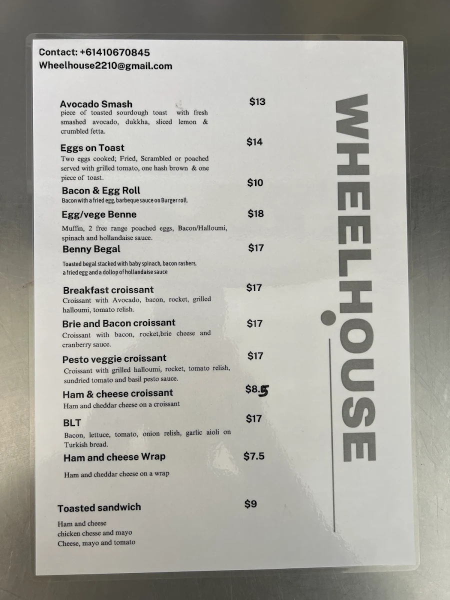 Menu, Wheelhouse Coffee