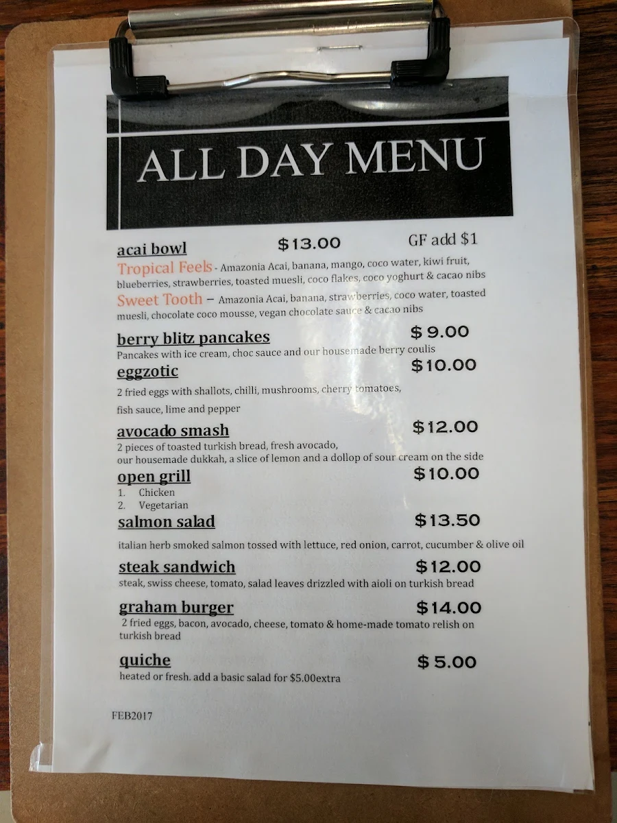 Menu, Wheelhouse Coffee