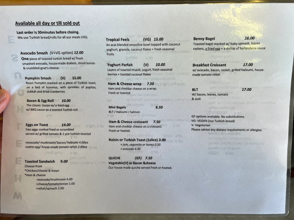 Menu, Wheelhouse Coffee