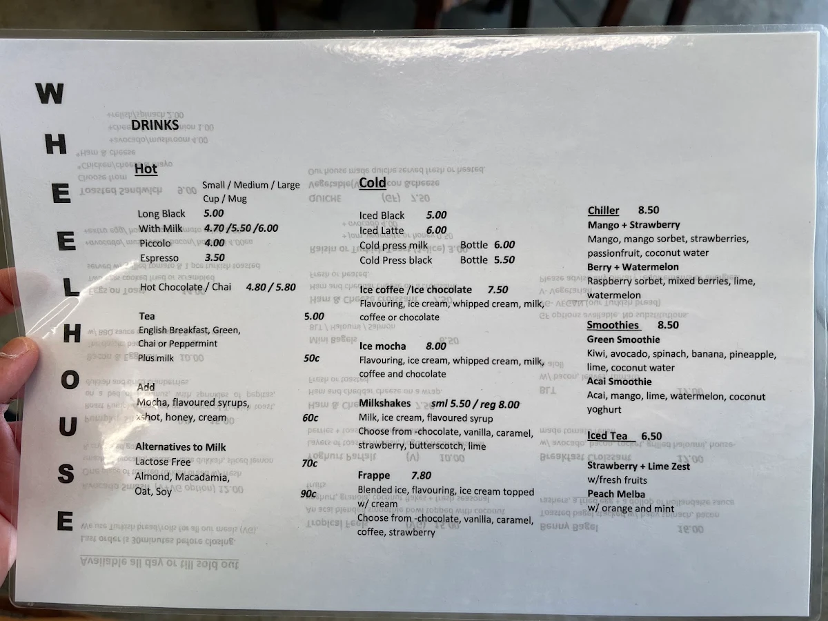 Menu, Wheelhouse Coffee