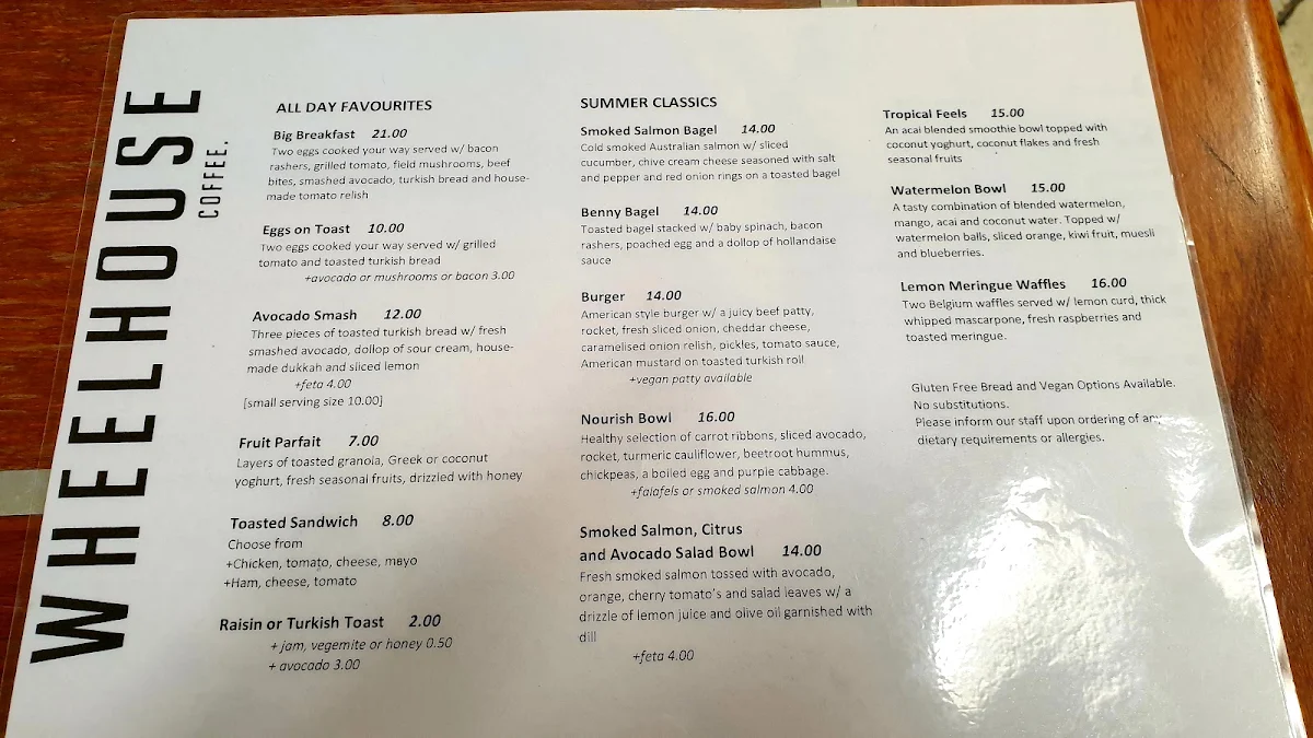 Menu, Wheelhouse Coffee
