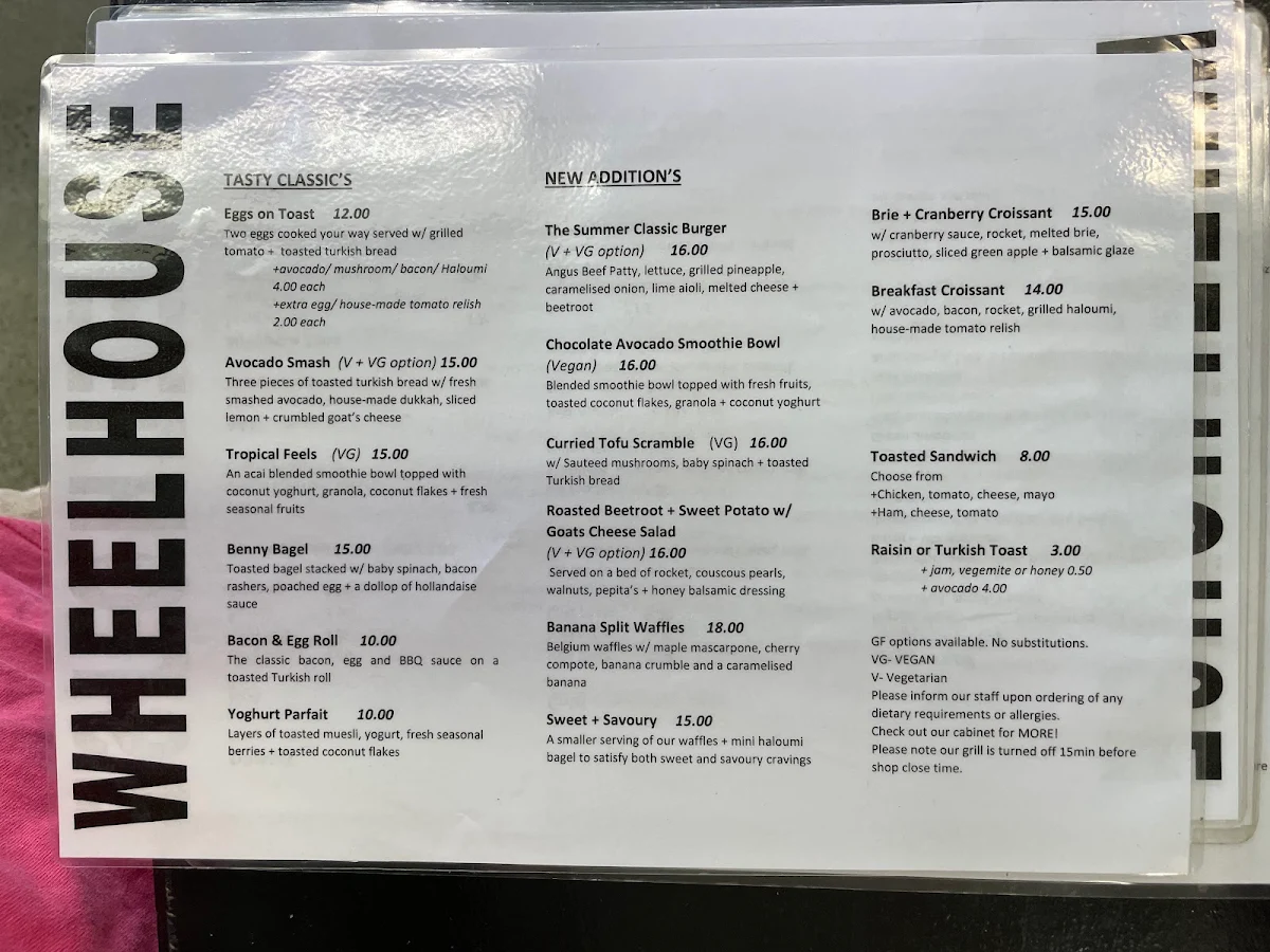 Menu, Wheelhouse Coffee