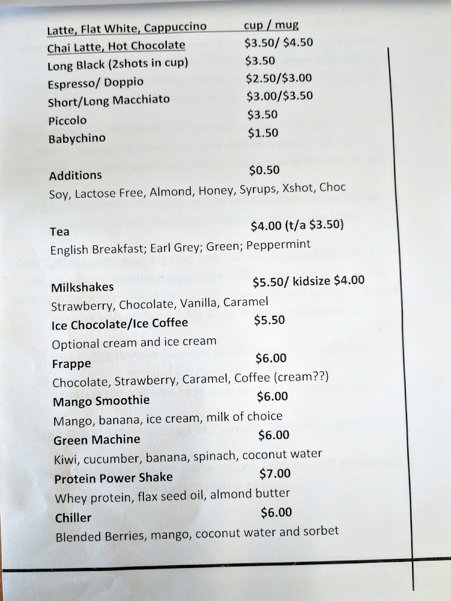 Menu, Wheelhouse Coffee