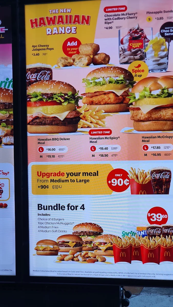 Menu, McDonald's Wangaratta