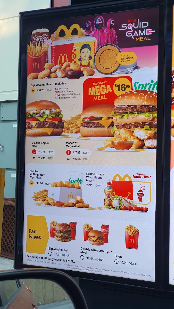 Menu, McDonald's Wangaratta