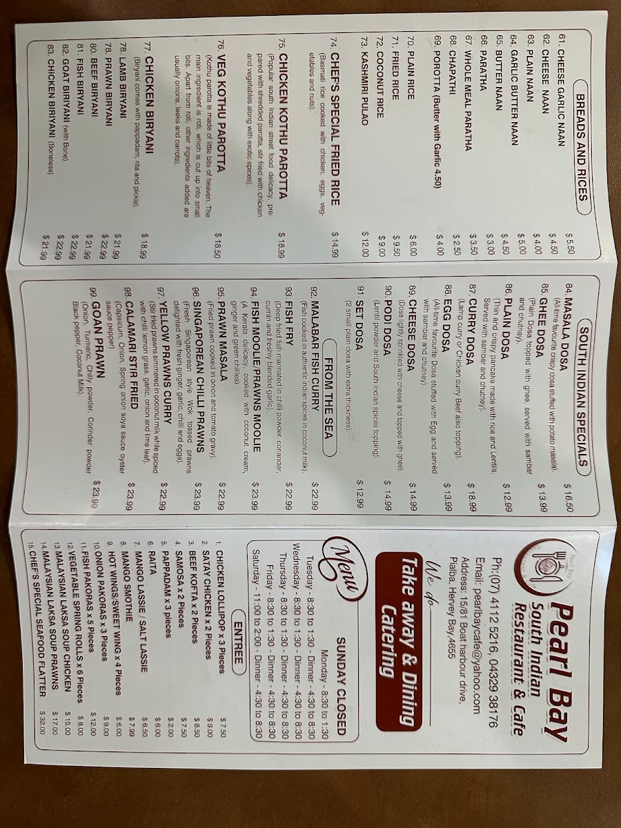 Menu, Deccan Paradise Restaurant and Grill