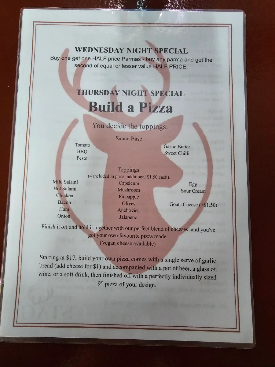 Menu, The Stag Hotel Learmonth