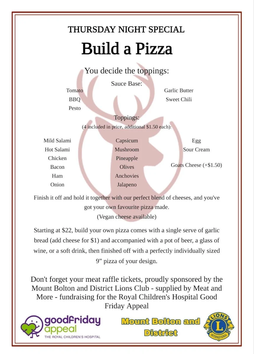 Menu, The Stag Hotel Learmonth