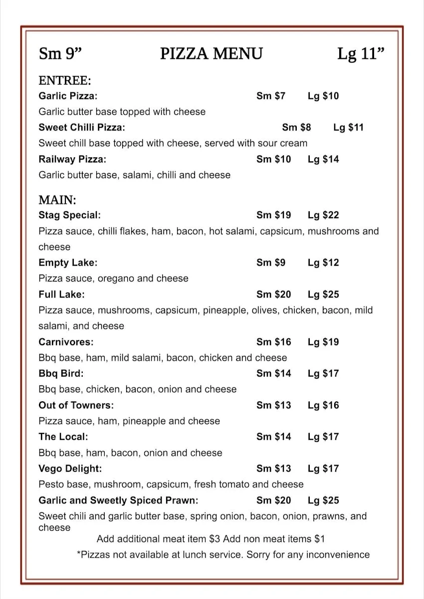 Menu, The Stag Hotel Learmonth