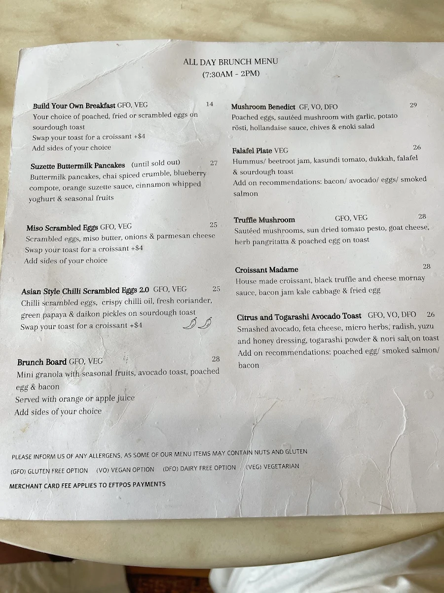 Menu, L'Anse French Café & Croissanterie