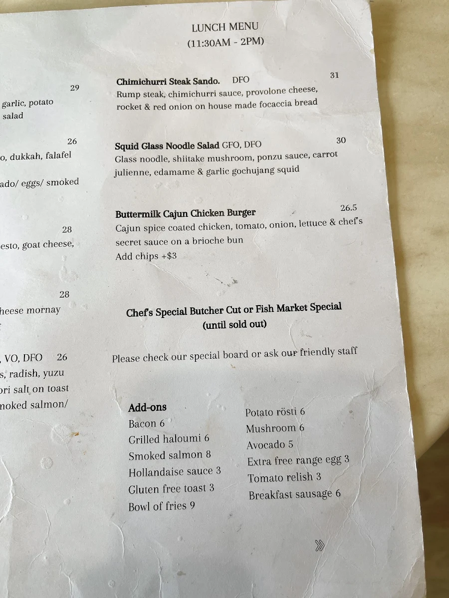 Menu, L'Anse French Café & Croissanterie