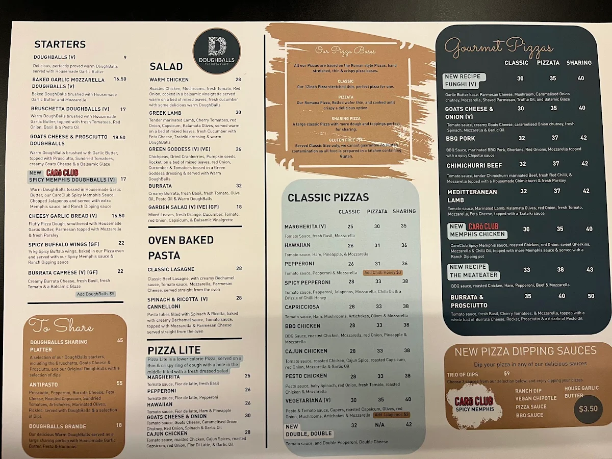 Menu, DoughBalls Pizza, Rundle Place