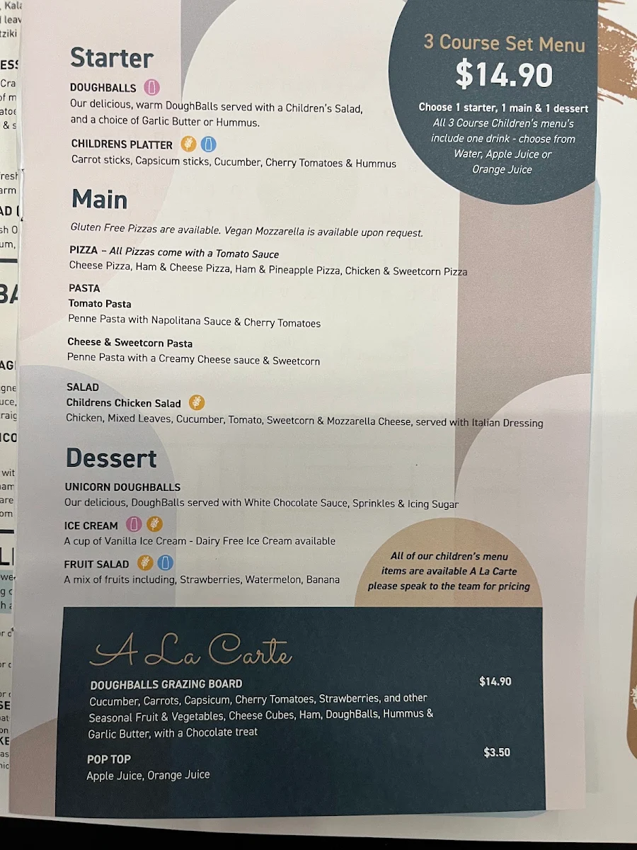 Menu, DoughBalls Pizza, Rundle Place