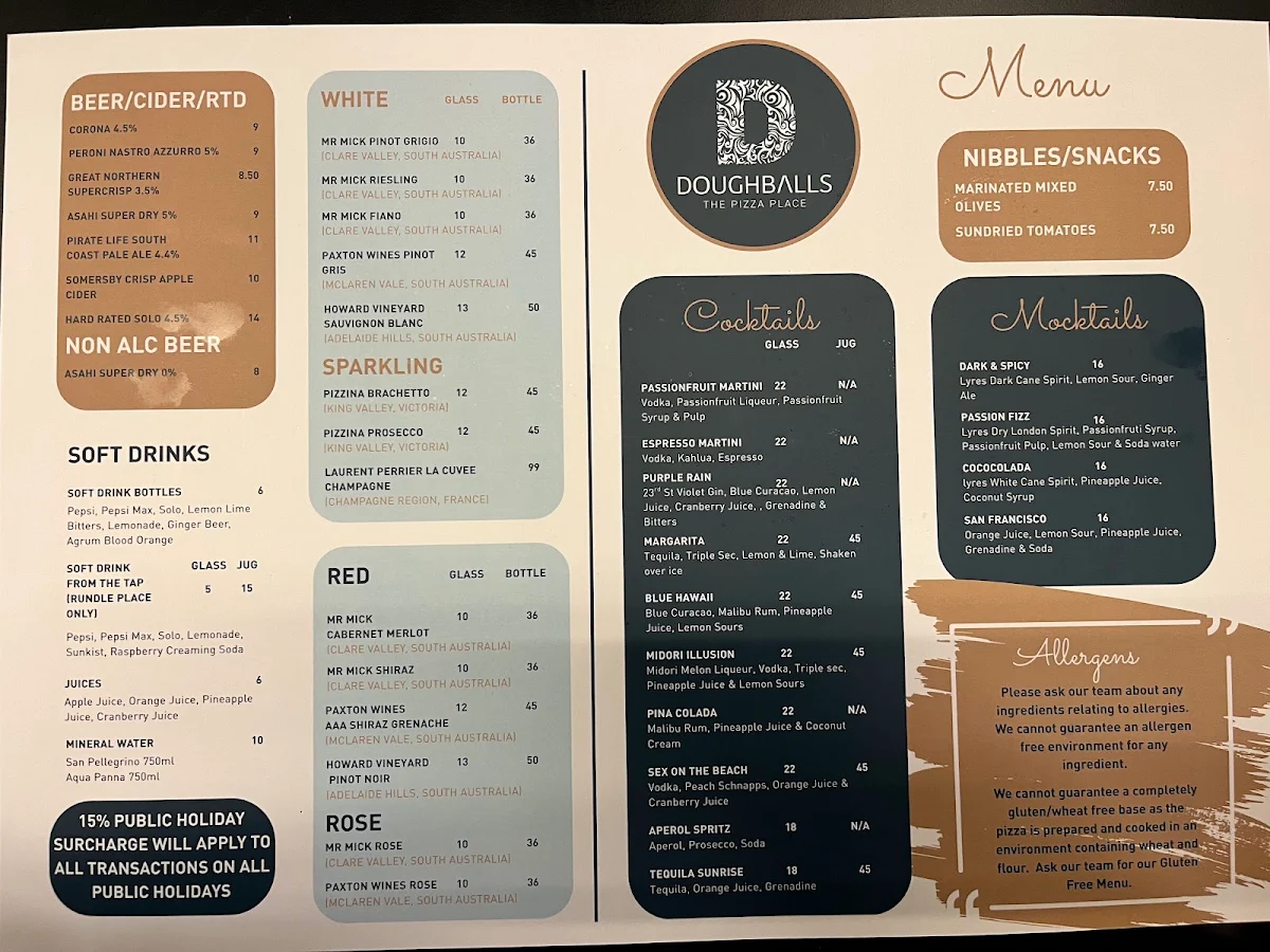 Menu, DoughBalls Pizza, Rundle Place