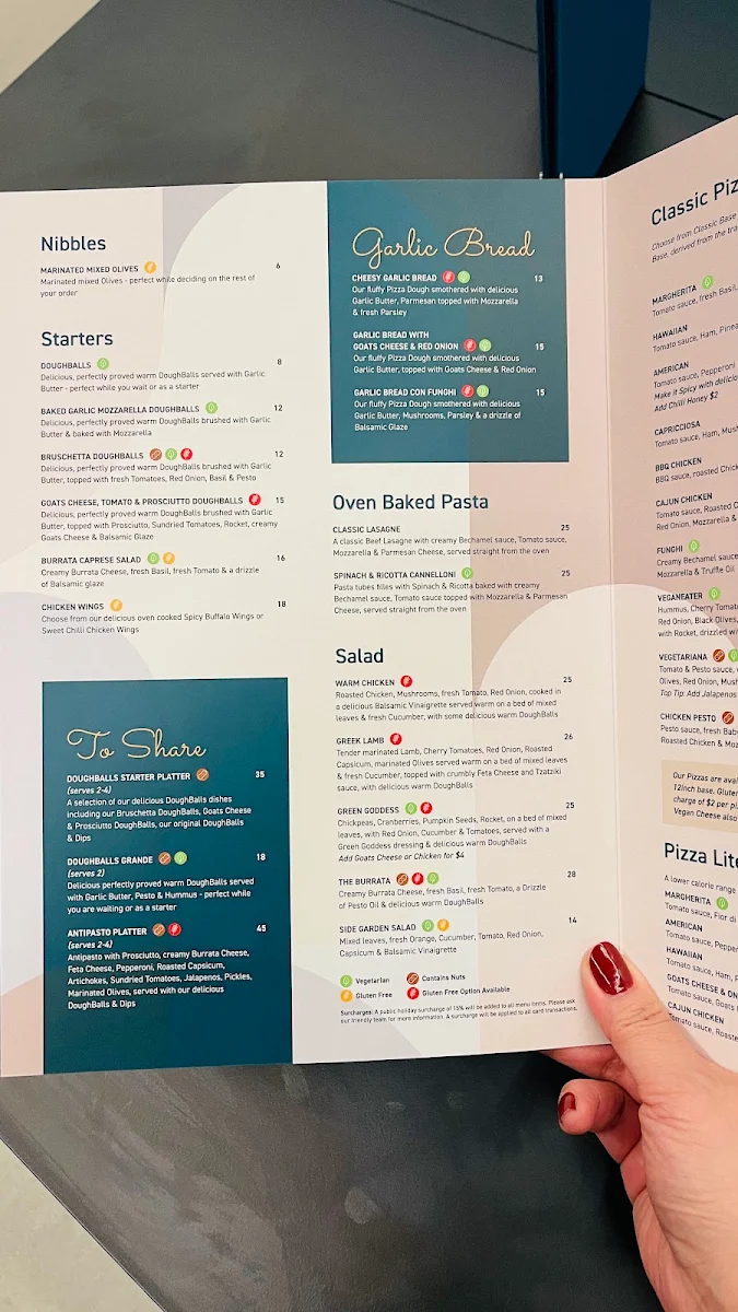 Menu, DoughBalls Pizza, Rundle Place