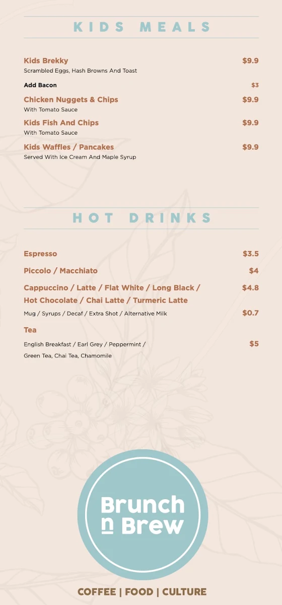 Menu, Brunch N Brew The Entrance