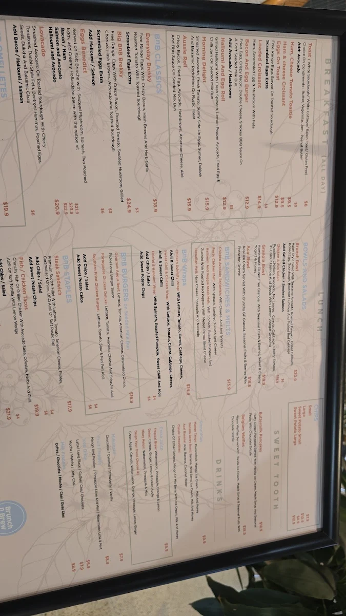 Menu, Brunch N Brew The Entrance