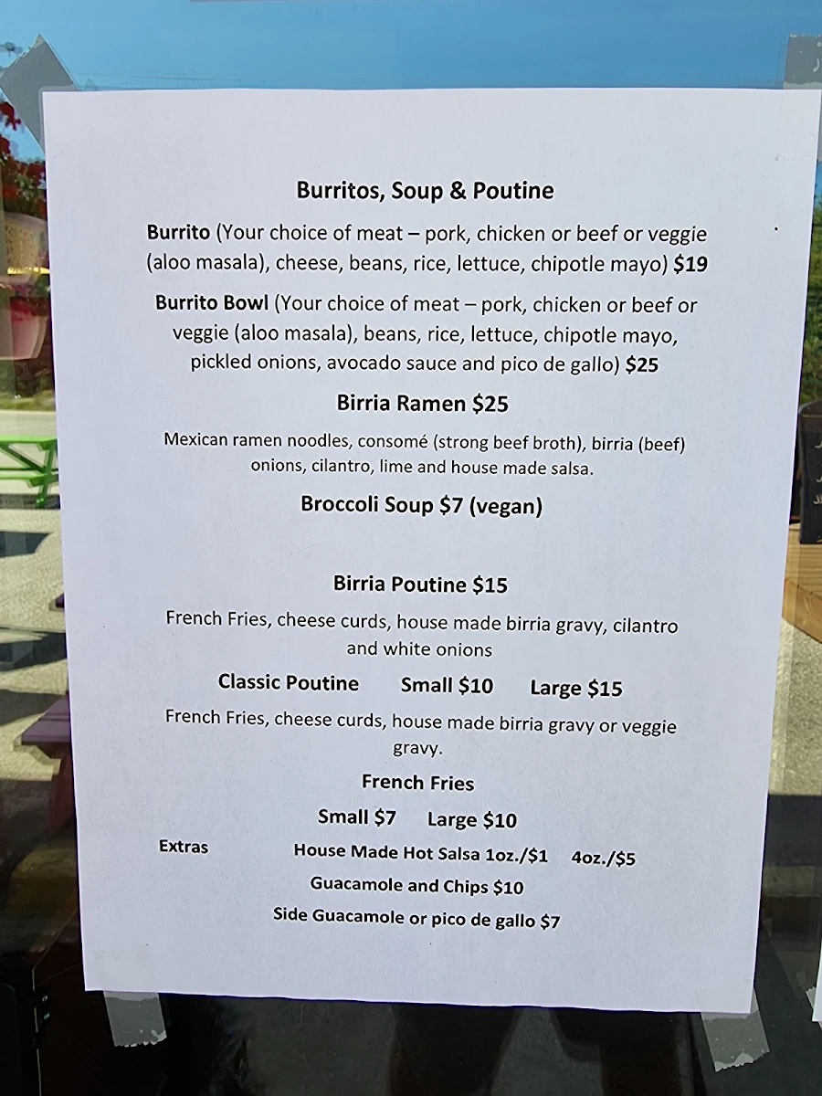 Menu, Las Chulas Tobermory