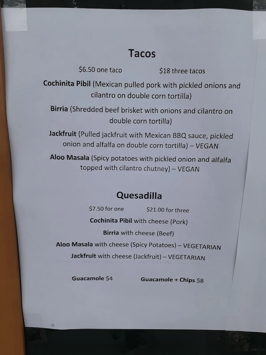 Menu, Las Chulas Tobermory