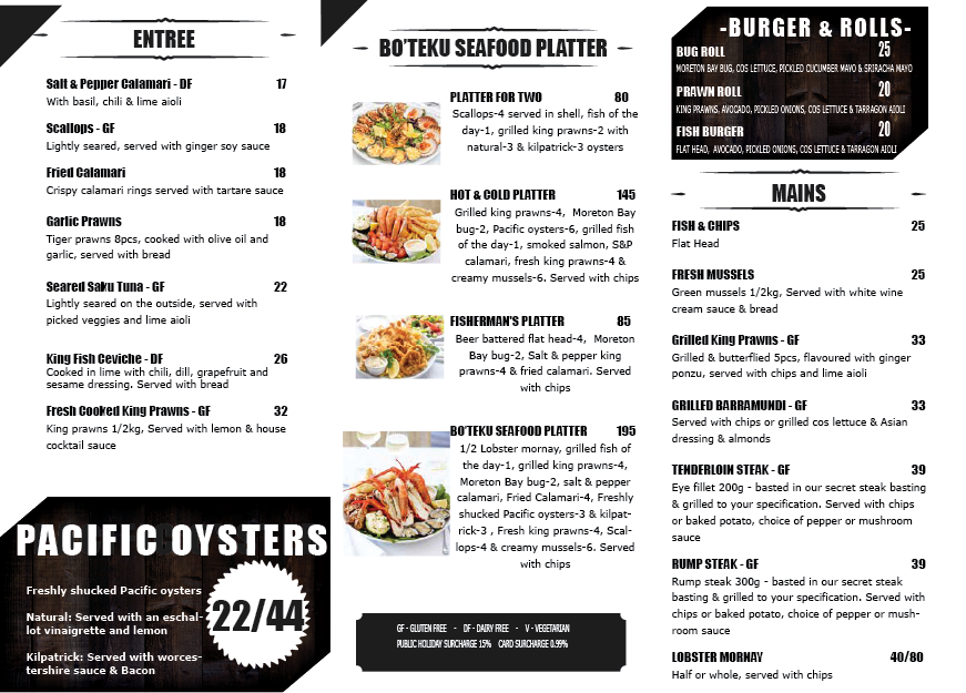Menu, Bo'teku is now Trading as Bondi Grille Seafood & Steakhouse