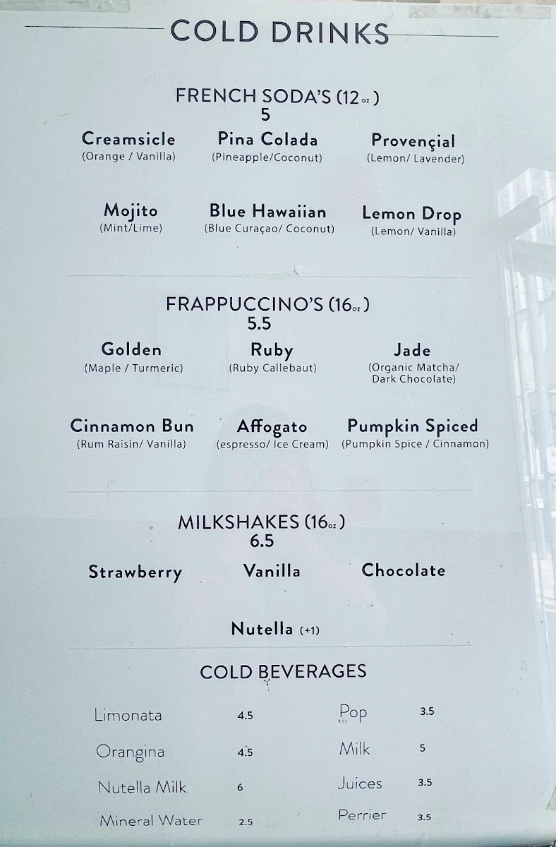 Menu, Café Crêpe Express
