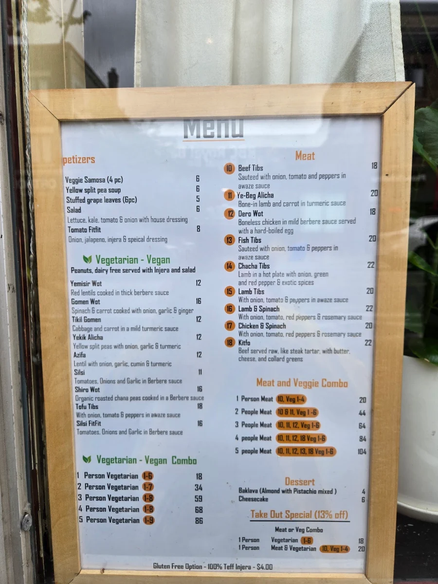 Menu, African Palace