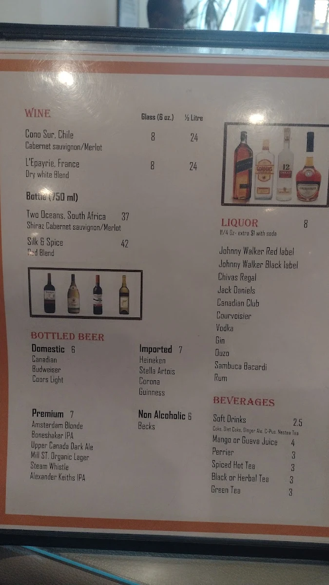 Menu, African Palace