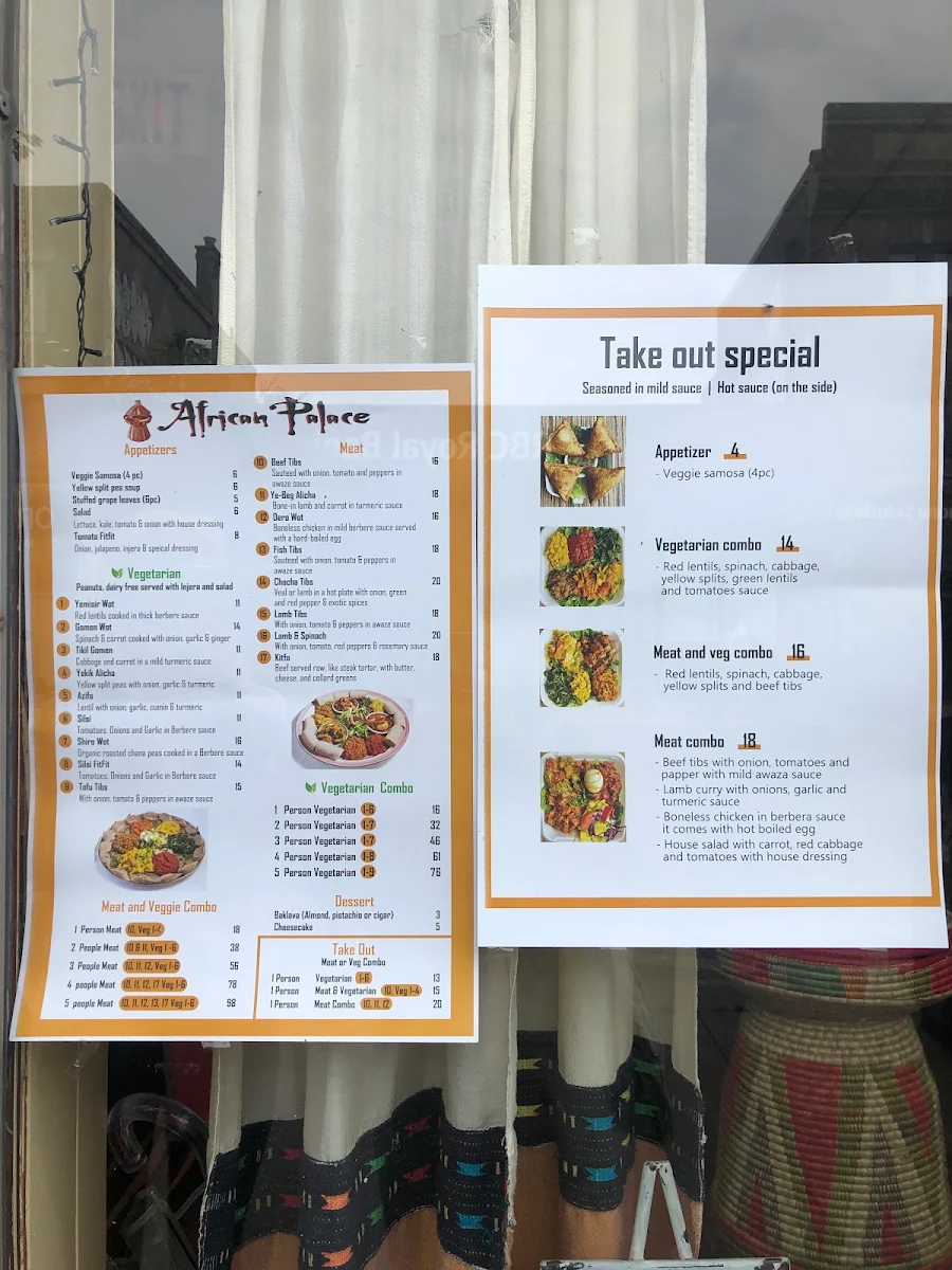 Menu, African Palace