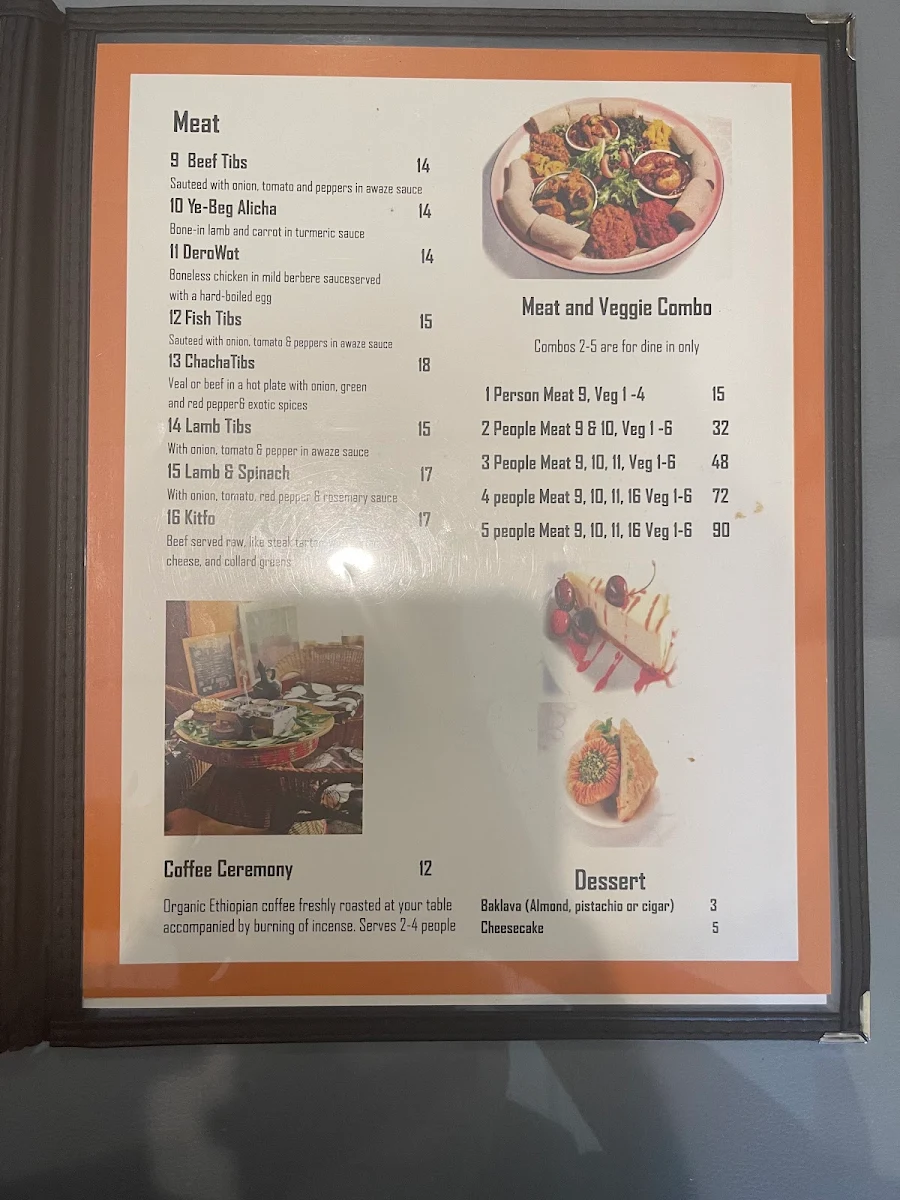 Menu, African Palace